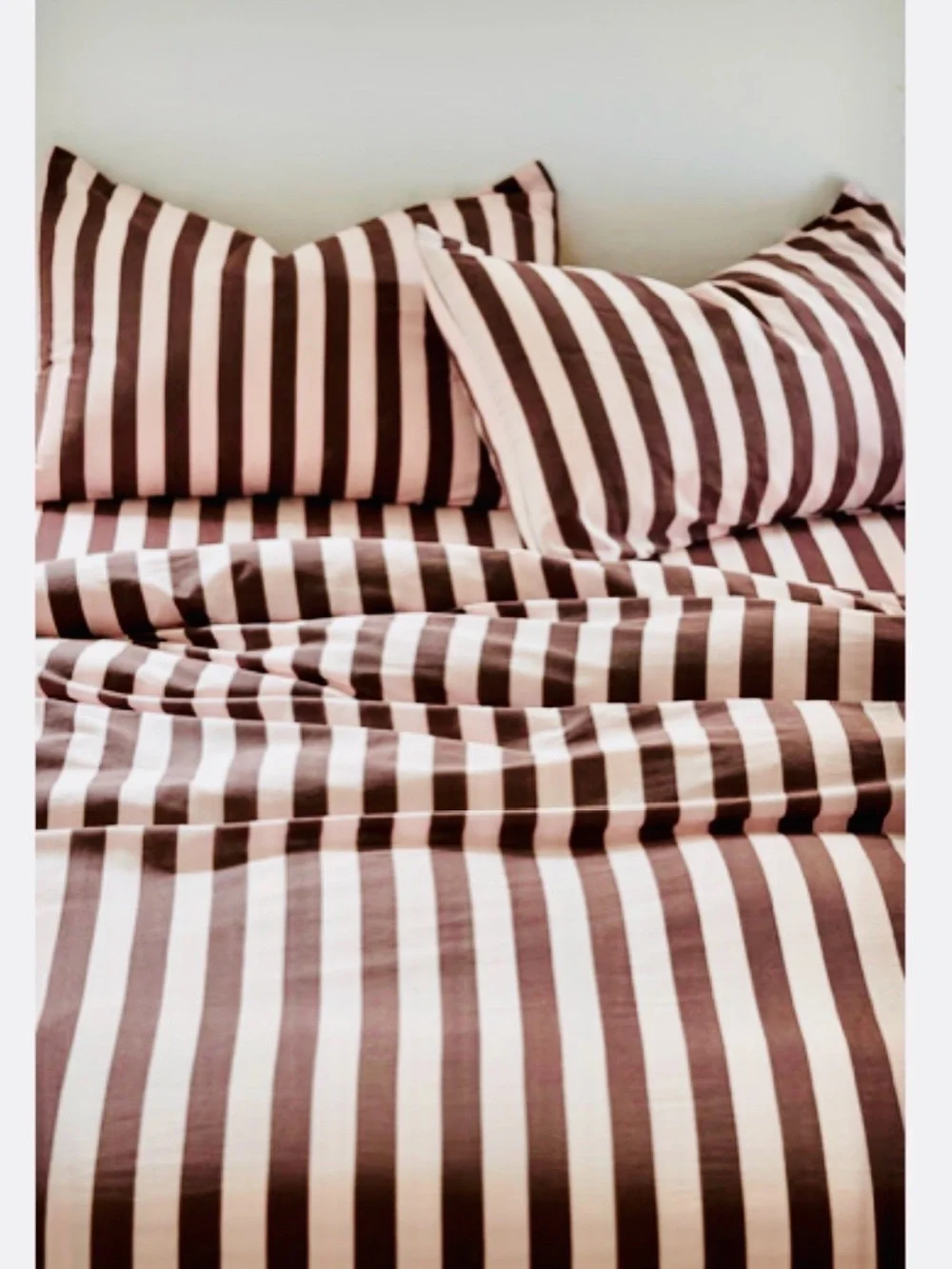 Urban Outfitters Brown and White Striped Duvet Cover with Sage Tie